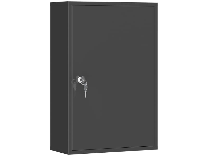  Armoire à pharmacie 2 étagères 3 niveaux verrouillable, dim. 40l x 18l x 60h cm, 2 clés, métal, noir  - Conforama B