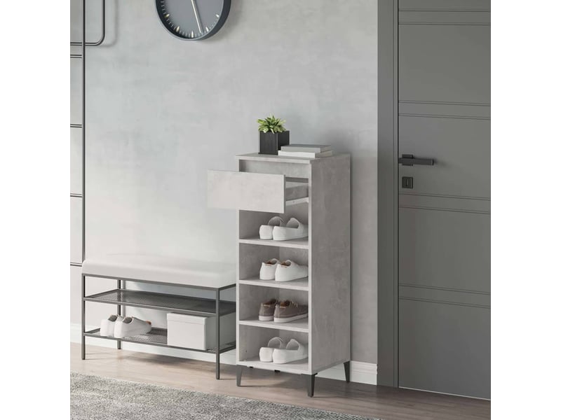  Meuble à chaussures, étagère à chaussures gris béton 40x36x105 cm bois d'ingénierie  - Conforama C