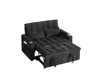 Canapé droit convertible DESVIAE  2 places Tissu noir avec coffre de rangement