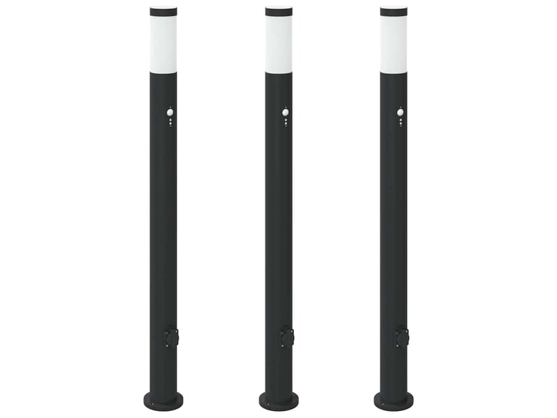 Lot de 3 borne lumineuse avec détecteur et prise 110 cm acier inoxydable ip44 shl60038 - Conforama A