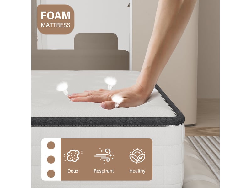  Ensemble matelas en mousse + sommier à lattes 140x190cm, epaisseur du matelas 22cm  - Conforama C