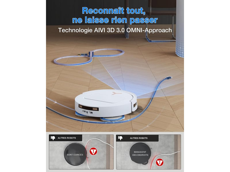  ECOVACS DEEBOT T50 Pro Omni Gen3 Set Robot Aspirateur Laveur, 25000Pa, AIVI 3D 3.0, Lavage 75°C,81mm 25kPa, AIVI 3D 3.0,Lavage 75°C - Conforama W