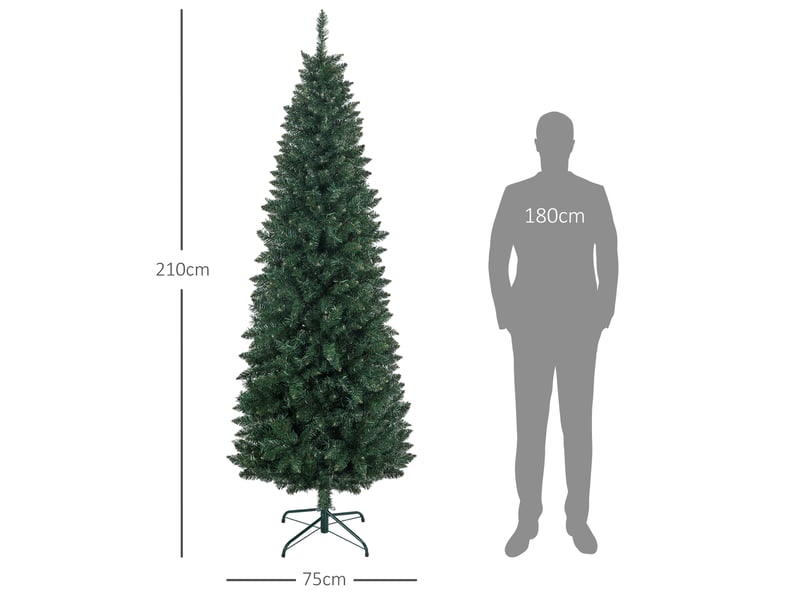  Sapin de noël artificiel 210 cm arbre de noël slim avec support en acier pliable, 687 branches épines vert  - Conforama C