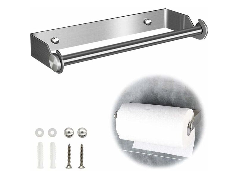  Porte-rouleau essuie-tout en acier inoxydable - distributeur mural pour papier cuisine, armoire, salle de bain et wc  - Conforama E