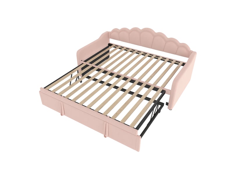  Lit banquette rose 90180x200 cm en velours, lit gigogne, led multicolore  - Conforama E