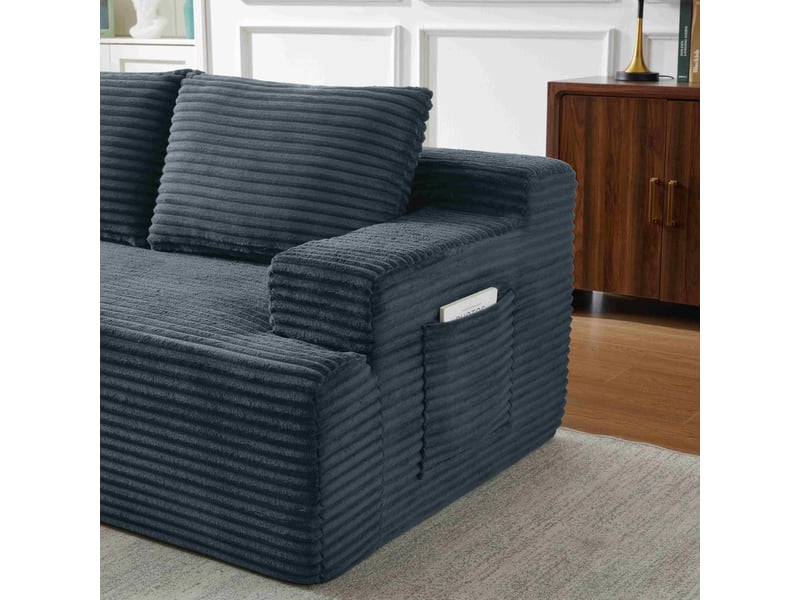  Canapé d’angle 4 places gris foncé en velours côtelé, style nuage avec méridienne droite, modulable et convertible  - Conforama E