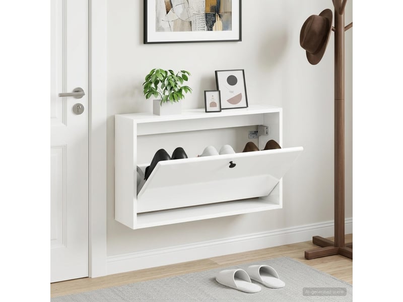  Meuble à chaussures mural, armoire à chaussures breda 71x17x43 cm blanc brillant  - Conforama B