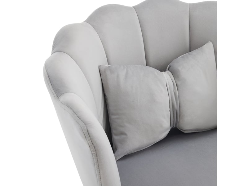 Lot de 2 fauteuils rembourrés en velours à dossier pétale avec coussins et pieds métalliques dorés, gris - Conforama E