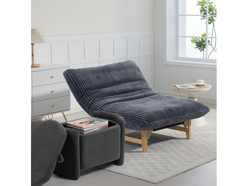  Fauteuil poire adulte 110x74x60 cm, grand format, avec dossier, chaise relax ergonomique, velours côtelé, couleur gris  - Conforama E