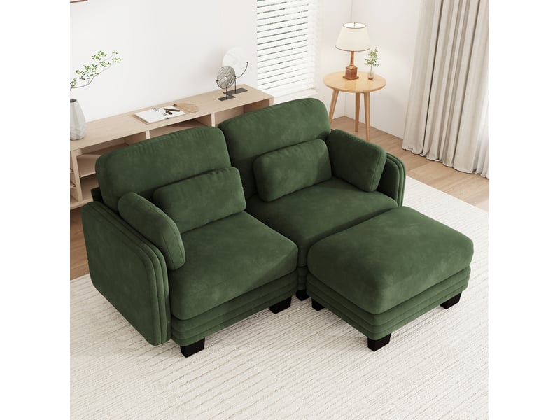  Canapé d’angle modulable tcqpz 2 places 176 x 143 x 88 cm avec pouf vert en chenille  - Conforama E