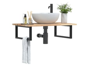 Étagère de vasque murale acier et bois massif d'acacia shl9269