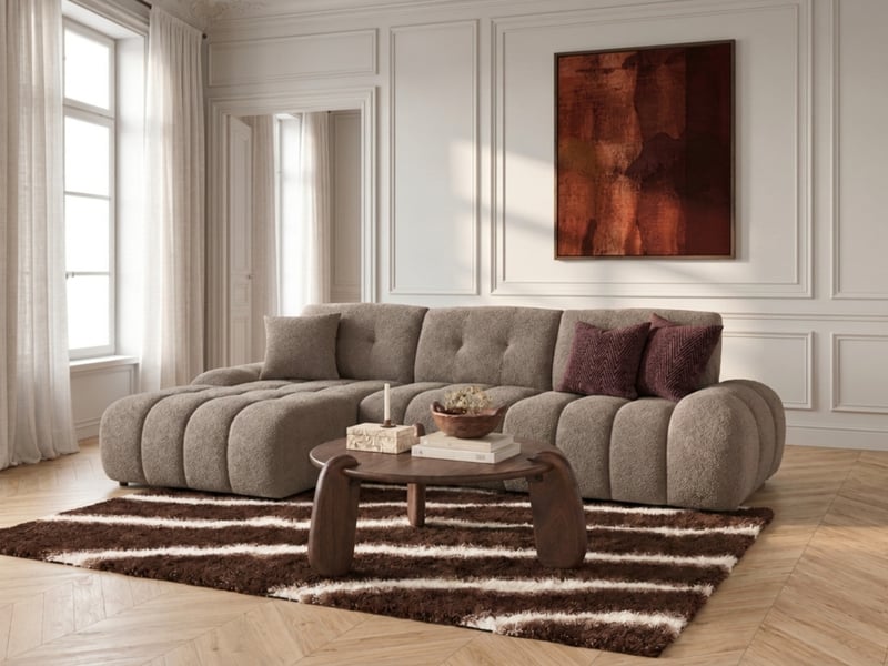  Bobochic canapé d'angle avec dossier avance recule apollon en tissu bouclette taupe  angle gauche APOLLON - Conforama B