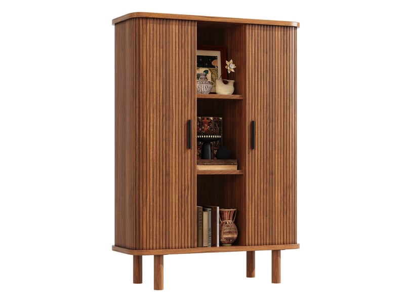  Buffet haut 110x40x160 cm à porte à rideau mdf et bois marron foncé  - Conforama A