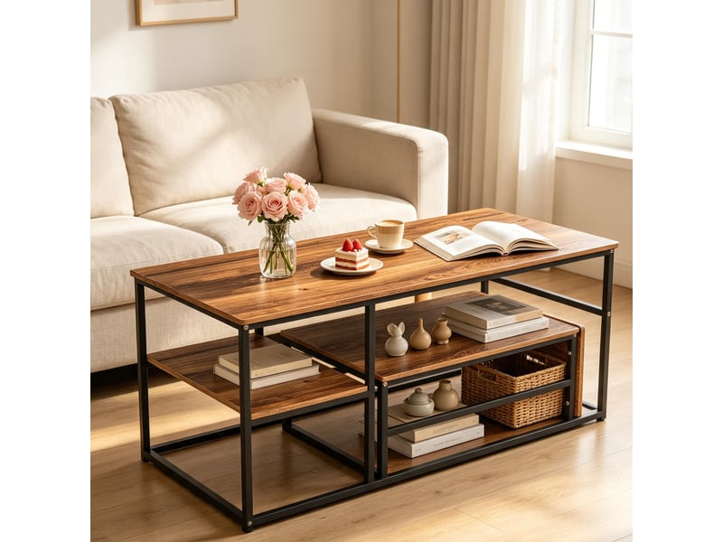  Tables basses – set de 2 tables basses gigognes – plateau marbre blanc – stable et durable –  cadre métal naturel  –  105+52 cm  - Conforama B