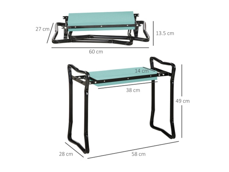 Banc à genoux pliable pour jardin, siège eva, cadre acier, 150 kg, vert foncé, 58x28x49 cm - Conforama C