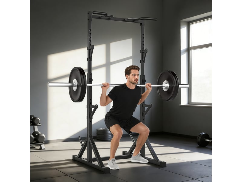  Tour de musculation autoportante avec supports pour haltères, en acier, supportant jusqu'à 200 kg, noire.  - Conforama C