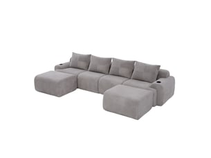 Canapé droit compressé fixe OKWISH  4 places Velours côtelé gris clair