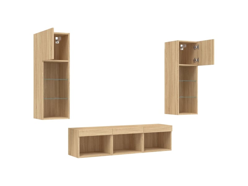  Unités murales tv avec led 5 pcs chêne sonoma bois d'ingénierie shl14814  - Conforama E