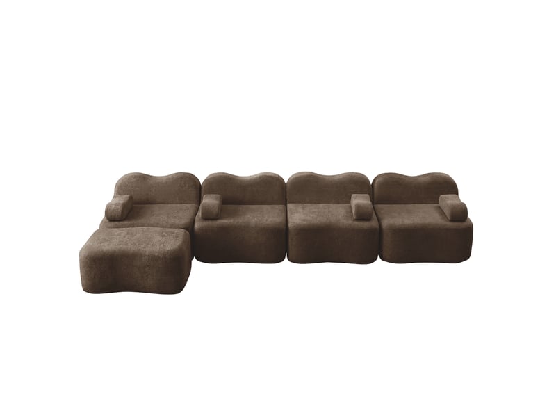  Canapé d'angle modulable 4 places en velours marron avec ottoman, dossier ondulé pour votre salon familial  - Conforama A