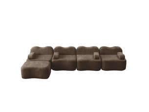 Canapé d'angle modulable 4 places en velours marron avec ottoman, dossier ondulé pour votre salon familial