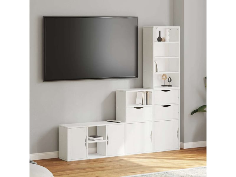  Lot de 4 meuble tv bas salon avec rangement odda blanc bois de pin massif  - Conforama B