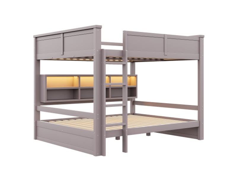  Lit superposé 160x200 cm avec rangements intégrés et éclairage led - marron  - Conforama D