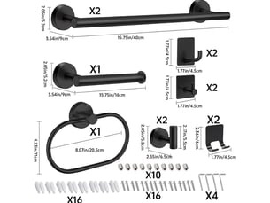 Ensemble de porte-serviettes en acier inoxydable, 12 pièces, noir, pour le matériel de