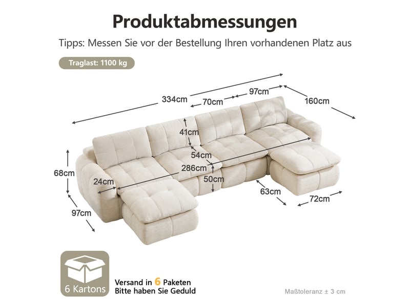 Canapé panoramique modulable 4 places en chenille beige – 334 x 160 x 68 cm Fay Lum - Conforama C