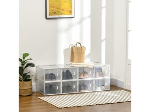 Meuble à chaussures modulable 8 cubes en pp blanc et transparent 28x36x21 cm
