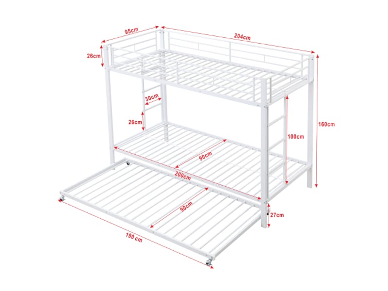Lit superpose avec rangement enfant 90x200cm métal solide, lit tiroir, barrières de sécurité hautes, norme en747 certifiée,blanc - Conforama B