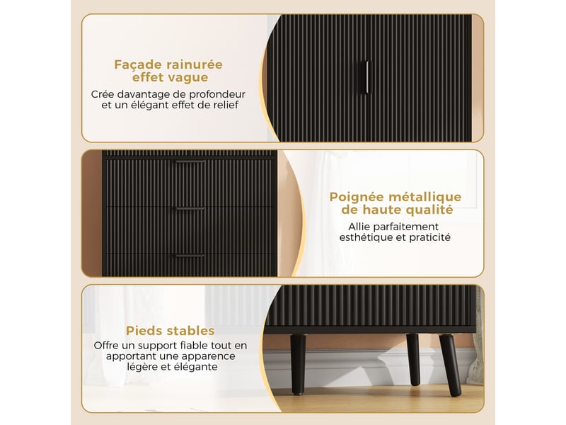  Meuble de cuisine muvano, armoire de cuisine haute noire en mdf, 2 portes et 3 tiroirs, 75 × 35 × 180 cm  - Conforama E