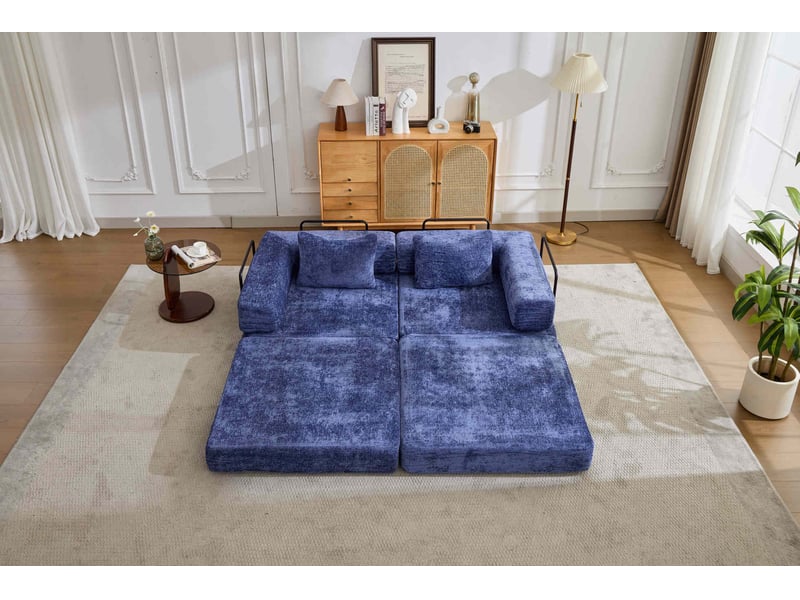  Canapé convertible 2 places 200x100x63 cm pliable bleu foncé  - Conforama C