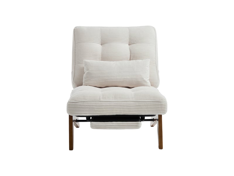  Fauteuil lounge réglable en velours côtelé beige avec repose-pieds et coussin lombaire  - Conforama A