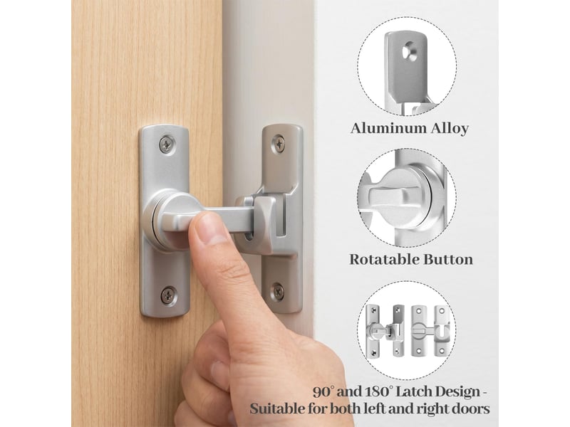  Lot de 2 verrous de porte coulissante, fermeture à rabat 90180 degrés en alliage d'aluminium  - Conforama C