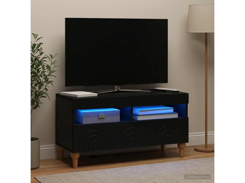  Meuble tv - banc tv - meuble de rangement led noir bois d'ingénierie  - Conforama D