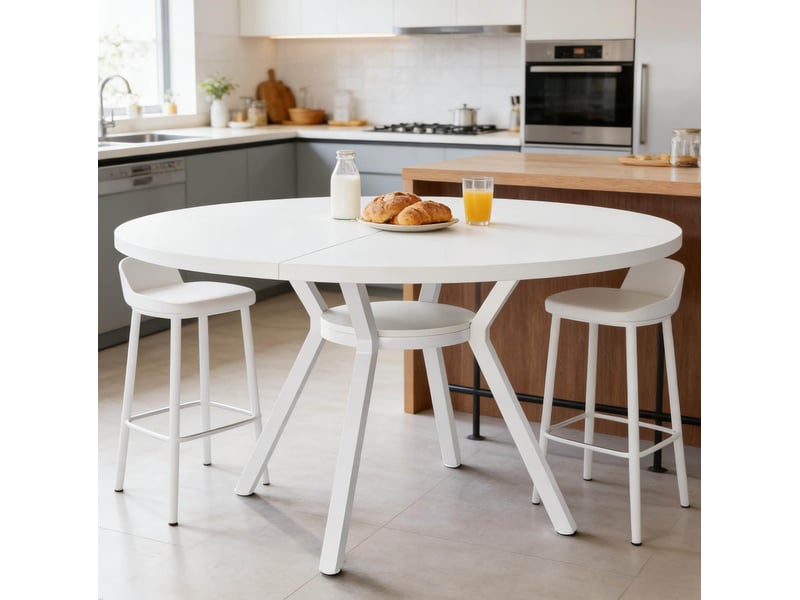  Table à manger ronde blanche 120 cm pour 4 à 6 personnes  - Conforama B