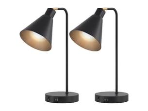 Lot de 2 lampes de table modernes en acier avec ports usb, douille e27, noires