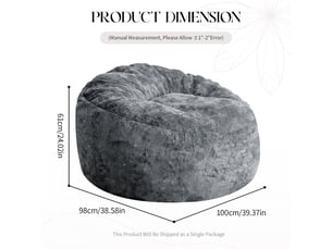 Pouf poire à dossier haut en flanelle gris 103 x 103 x 65 cm