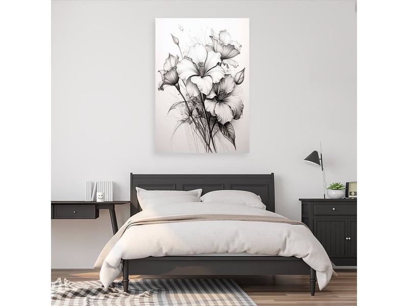  Tabelau sur toile, fleurs noires et blanches dans une délicate composition botanique 60x90 1328138614 - Conforama B
