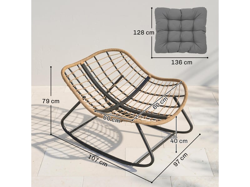 Fauteuil à bascule de jardin, chaise à bascule, rocking chair, acier, 107x97x79cm, gris - Conforama E