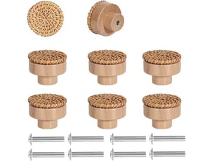 Lot de 8 boutons ronds en bois, poignées naturelles pour portes, tiroirs et meubles avec vis