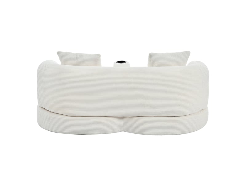  Canapé convertible 2 places en velours côtelé beige clair, avec accoudoir central amovible, 2 coussins et sans montage  - Conforama A