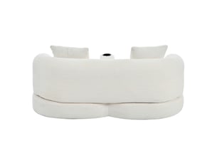 Canapé convertible 2 places en velours côtelé beige clair, avec accoudoir central amovible, 2 coussins et sans montage