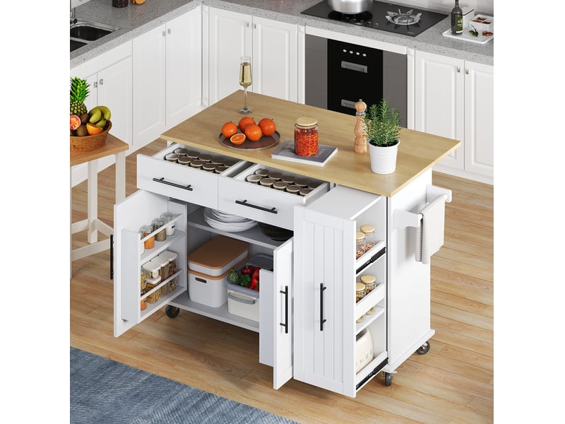 Desserte de cuisine 120x40x90 cm blanche et naturelle avec plateau rabattable - Conforama B