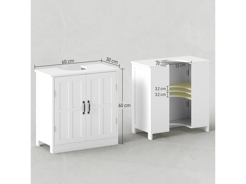  Meuble sous-lavabo avec double porte et étagère réglable, capacité de charge 20 kg, 60 x 30 x 60 cm, blanc  - Conforama C