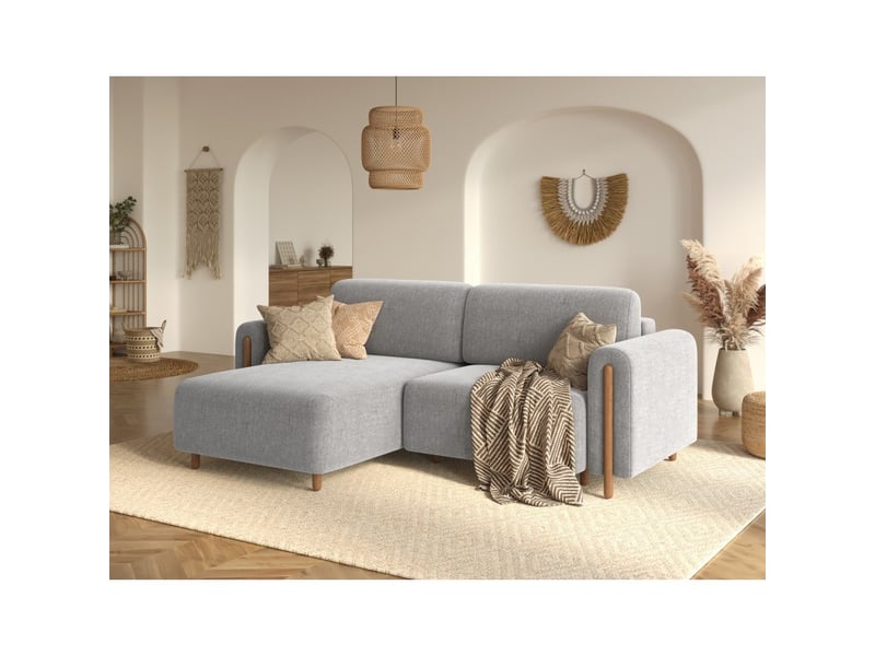  Canapé d'angle convertible arvessa gris clair bouclette – angle gauche avec coffre  - Conforama B