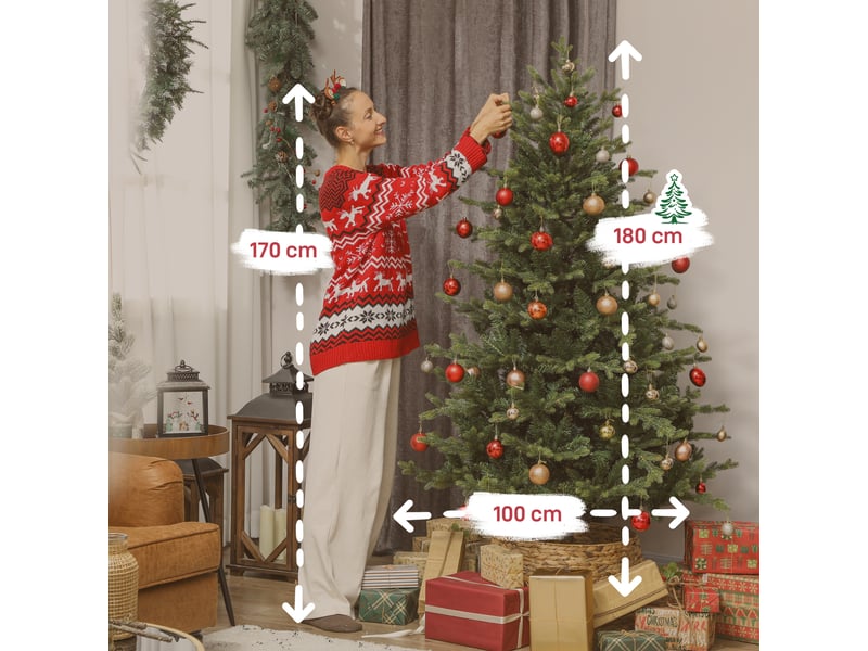  Sapin de noël artificiel de 180 cm, véritable sapin de noël avec 1660 points d'articulation sur les branches, support en métal, vert  - Conforama C