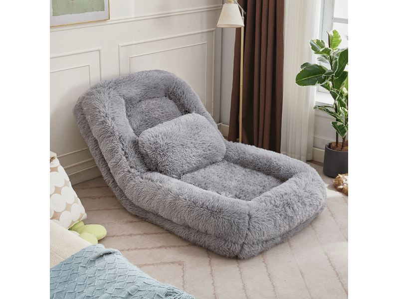  Fauteuil de sol modenvie inclinable 5 positions convertible gris clair 102 x 89 x 88 cm  - Conforama E