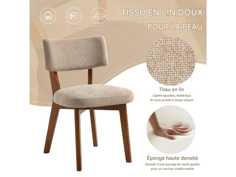  Lot de 2 chaises de salle à manger en tissu kaki, pieds en bois massif W3056P470851 - Conforama E