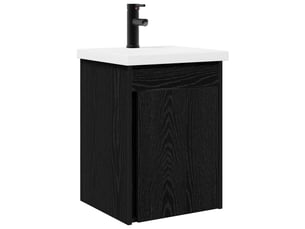 Meuble de rangement salle de bain avec robinet chêne noir shl2786